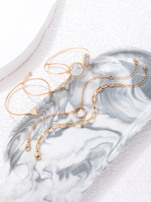Lisslune | Inset Open Five-Piece Bracelet Geometric Love Triangle Bracelet Set