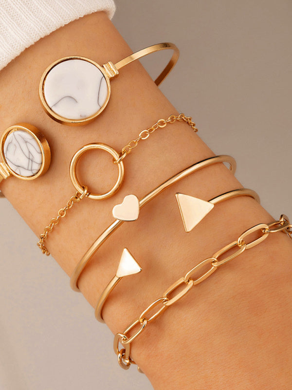 Lisslune | Inset Open Five-Piece Bracelet Geometric Love Triangle Bracelet Set