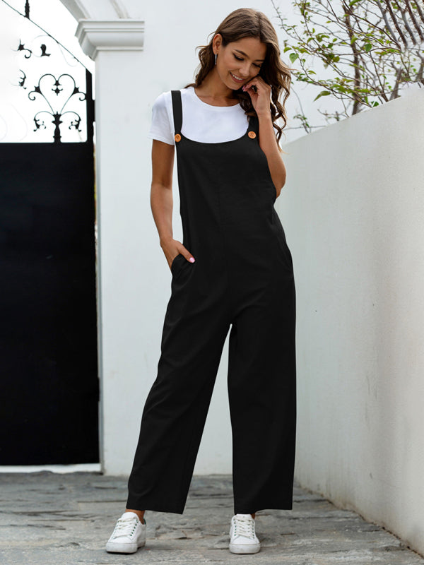 Lisslune | Ladies Woven Retro Casual Long Overalls