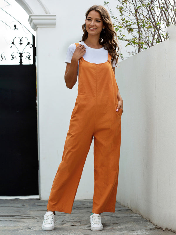 Lisslune | Ladies Woven Retro Casual Long Overalls