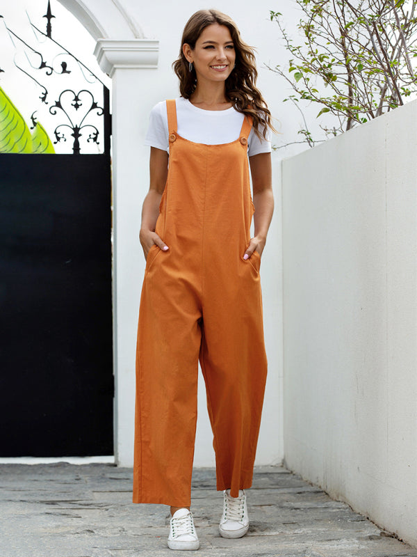 Lisslune | Ladies Woven Retro Casual Long Overalls