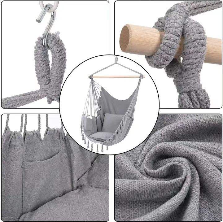 Lisslune | Comfortable Hanging Chair with Soft Cushions - Indoor/Outdoor Hanging Swing for Relaxation and Leisure - Durable Cotton Fabric, including Hanging Material