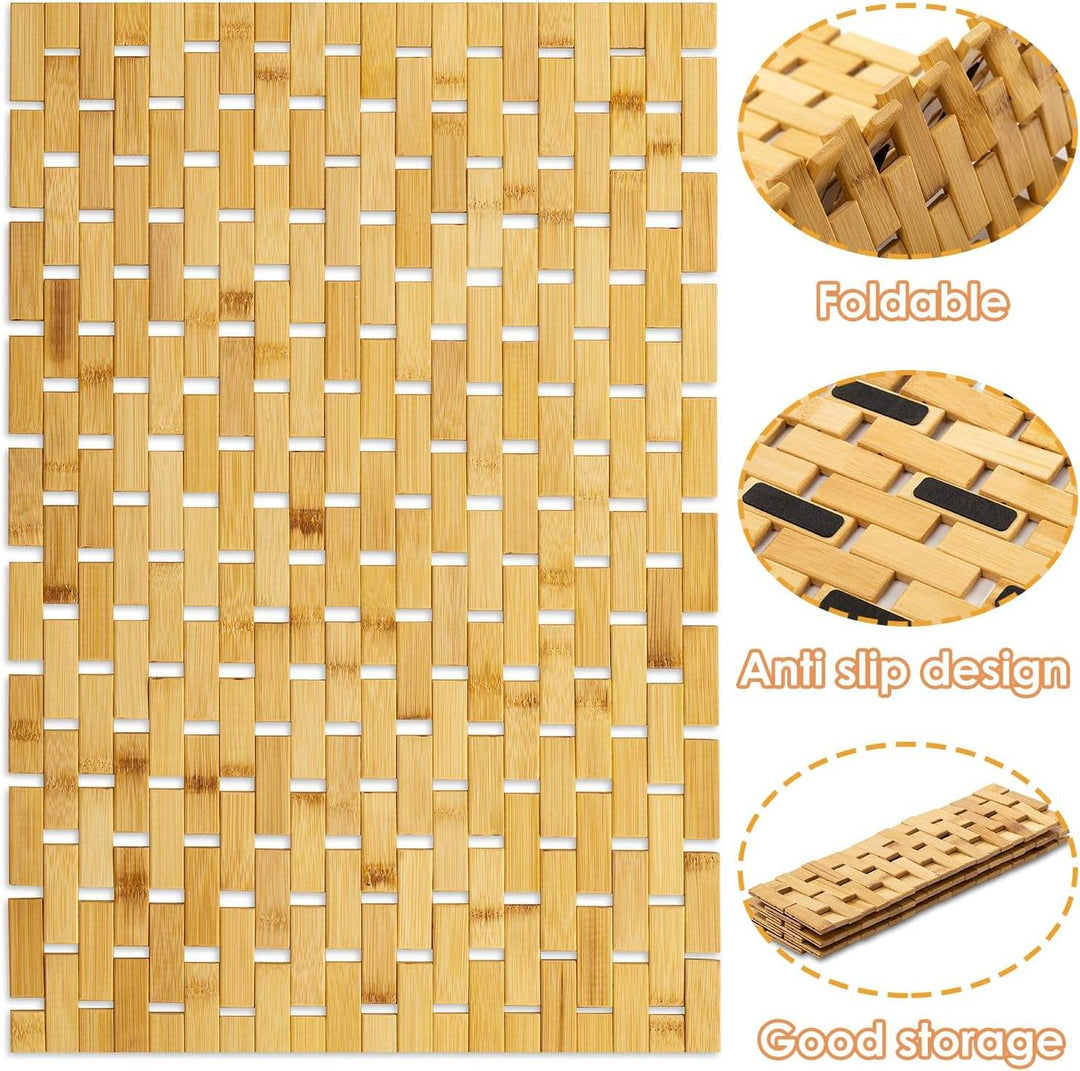 Lisslune | Bamboo Bath Mat Non-Slip Water Repellent Runner Rug For Bathroom Natural Wood Bathroom Shower Rug Non-Slip Fabric