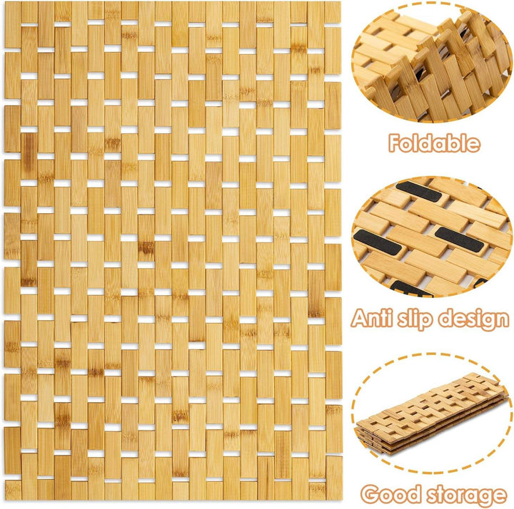 Lisslune | Bamboo Bath Mat Non-Slip Water Repellent Runner Rug For Bathroom Natural Wood Bathroom Shower Rug Non-Slip Fabric
