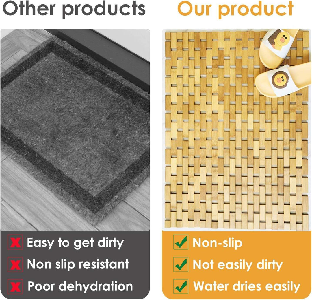 Lisslune | Bamboo Bath Mat Non-Slip Water Repellent Runner Rug For Bathroom Natural Wood Bathroom Shower Rug Non-Slip Fabric
