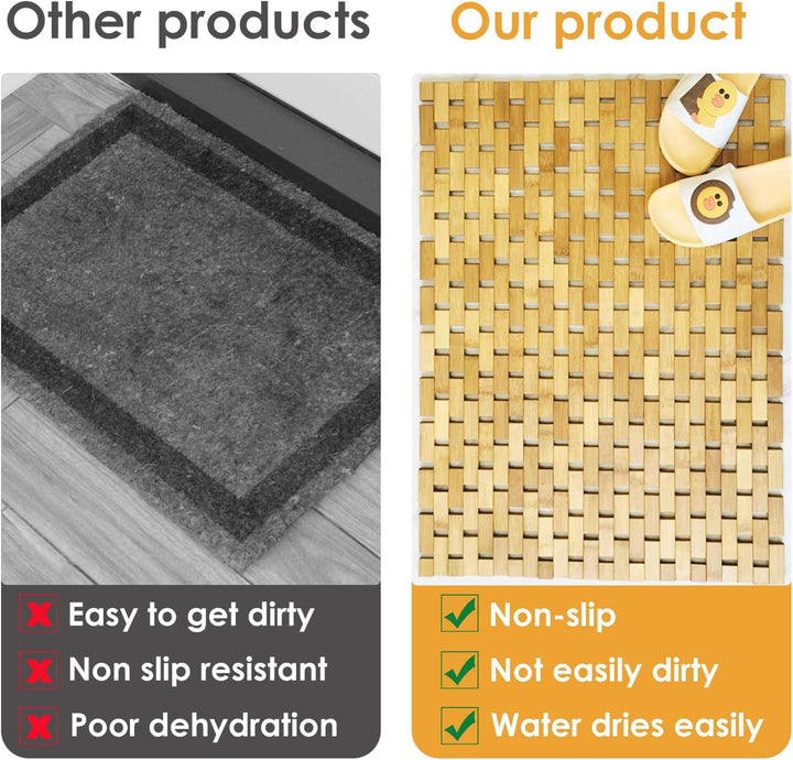 Lisslune | Bamboo Bath Mat Non-Slip Water Repellent Runner Rug For Bathroom Natural Wood Bathroom Shower Rug Non-Slip Fabric