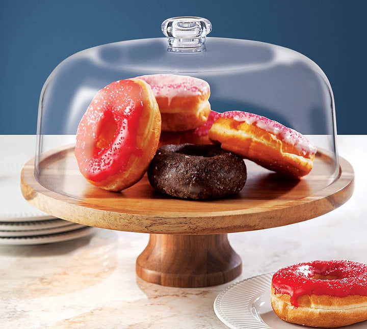 Lisslune | Cake Stand Cake Plate Serving Platter, Acacia Wood