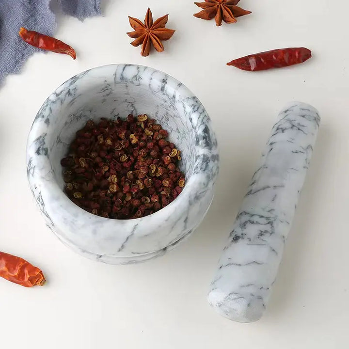Lisslune | Marble Mortar and Pestle;  
Size: 13*13*9cm;  
Pestle: R5*15cm;