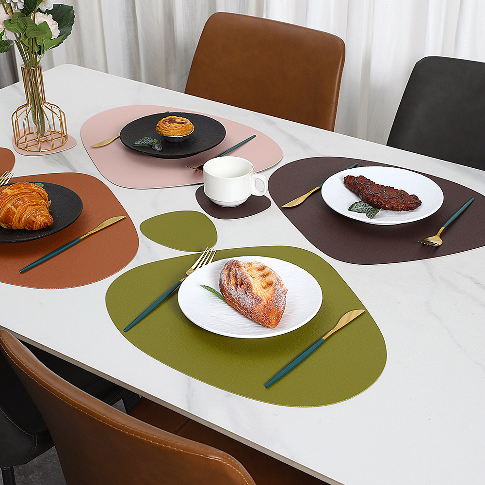 Lisslune | Reversible Waterproof Synthetic Leather Dining Table Placemat Set