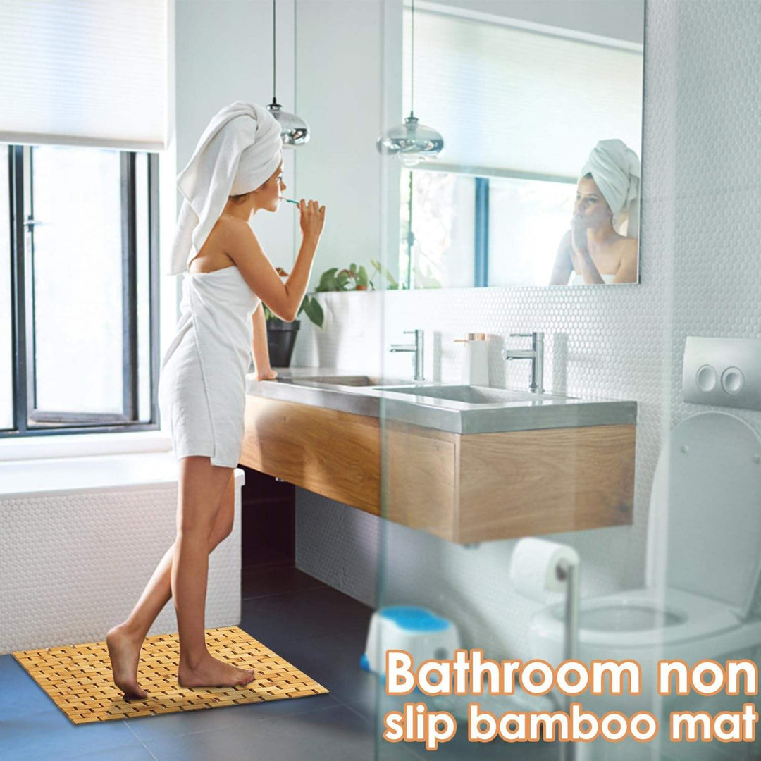 Lisslune | Bamboo Bath Mat Non-Slip Water Repellent Runner Rug For Bathroom Natural Wood Bathroom Shower Rug Non-Slip Fabric