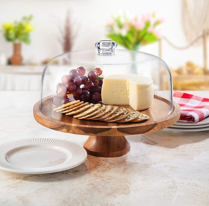 Lisslune | Cake Stand Cake Plate Serving Platter, Acacia Wood