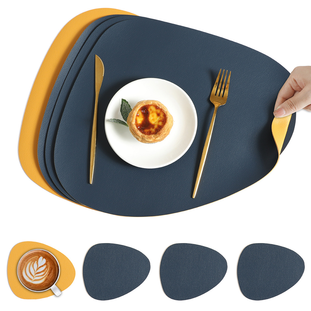 Lisslune | Reversible Waterproof Synthetic Leather Dining Table Placemat Set
