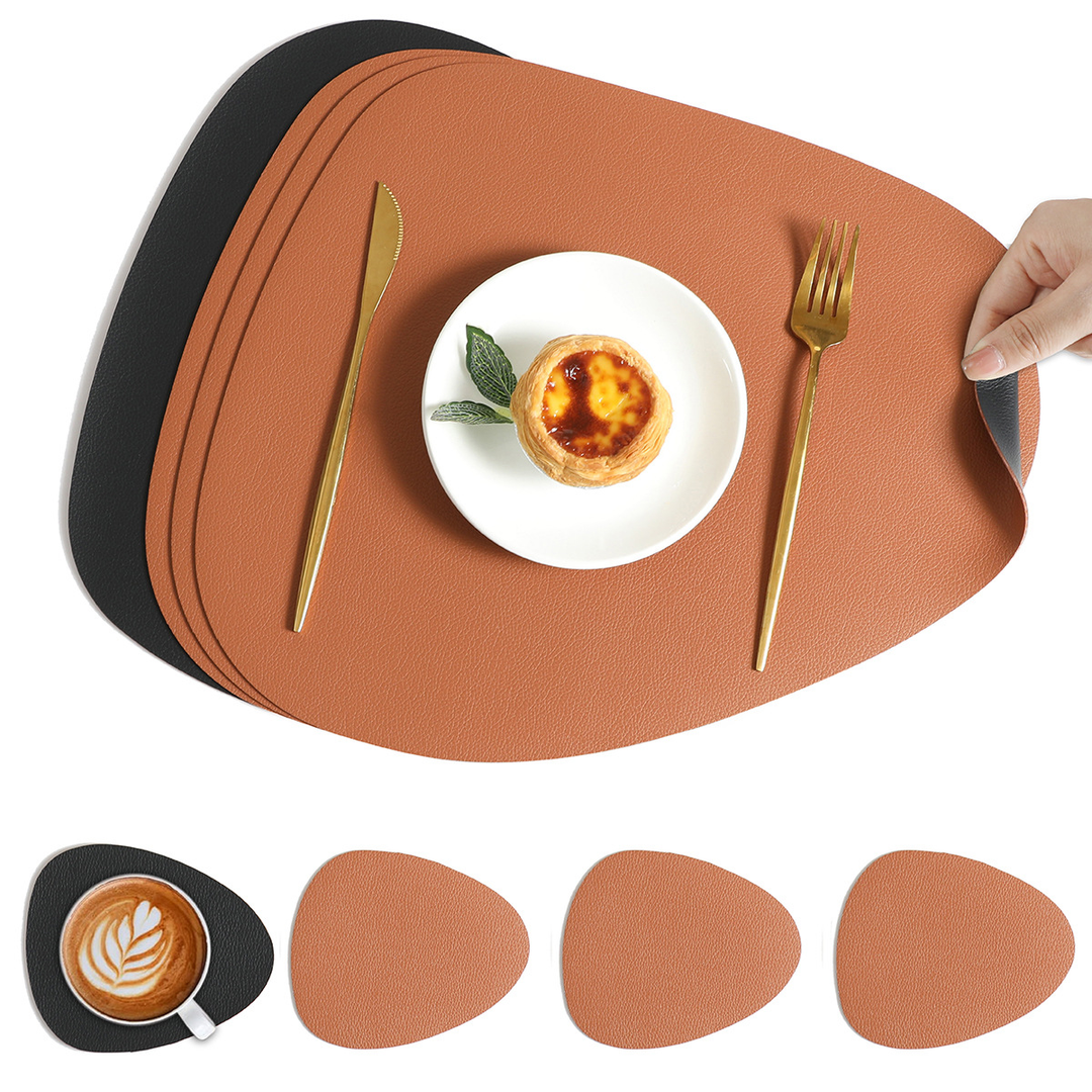 Lisslune | Reversible Waterproof Synthetic Leather Dining Table Placemat Set
