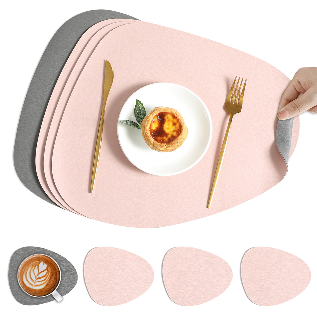 Lisslune | Reversible Waterproof Synthetic Leather Dining Table Placemat Set