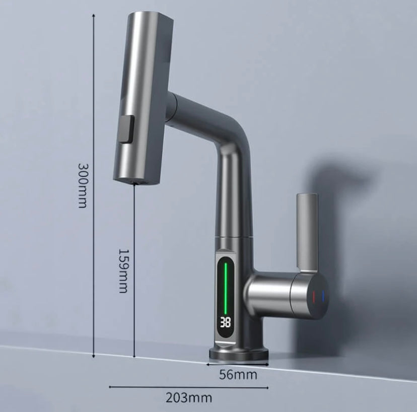 Lisslune | WaterMaster Flexible LED Kitchen & Bathroom Faucet – 360° Swivel, Pull-Out Hose & 5 Spray Modes