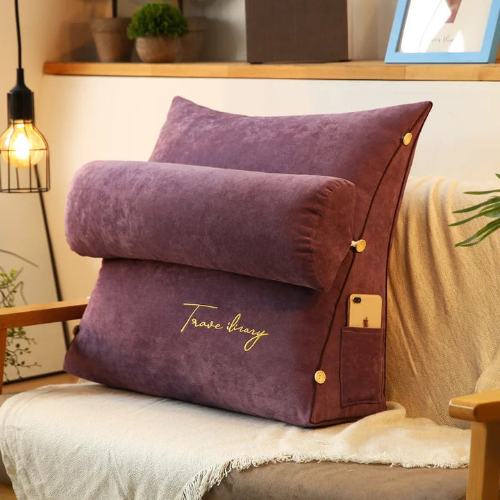 Lisslune | Ergonomic Backrest Reading Pillow | Adjustable Neck Support, Removable Cover & Side Pockets for Comfort in Bed or Sofa