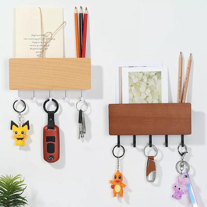 Lisslune | KeyOrganize Wood Key Holder Wall Shelf | Multifunctional & Stylish | Wall Decor & Storage