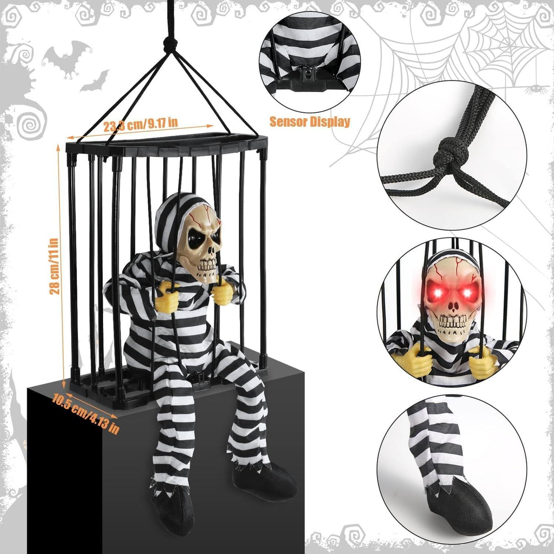 Lisslune | Halloween Decoration – Movable Prisoner in Cage with Sound and Motion Sensor