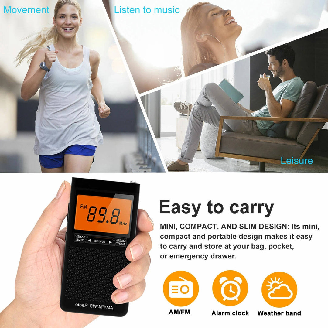 Lisslune | Portable AM/FM Pocket Radio with Weather Alerts and Digital Tuning