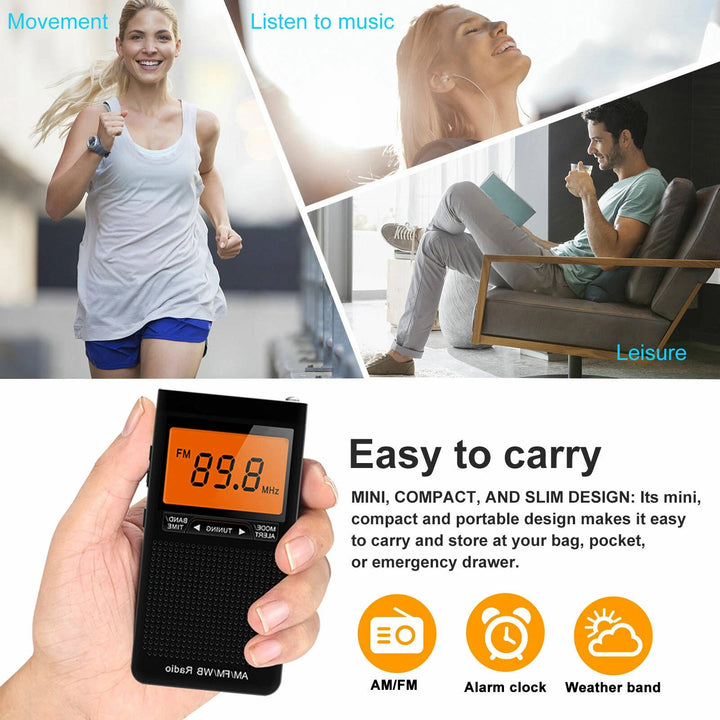 Lisslune | Portable AM/FM Pocket Radio with Weather Alerts and Digital Tuning