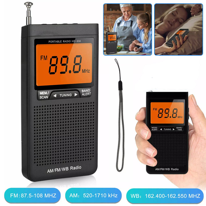 Lisslune | Portable AM/FM Pocket Radio with Weather Alerts and Digital Tuning
