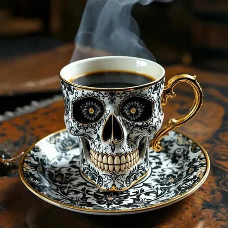 Lisslune | Gothic Skull Decorative Mug Noctura – Artistic Hand-Painted Skull Decoration