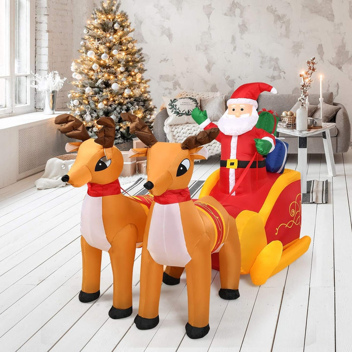 Lisslune | Inflatable Santa Claus Christmas Decor -  Inflatable Santa on Sleigh with Reindeer Holiday Decoration