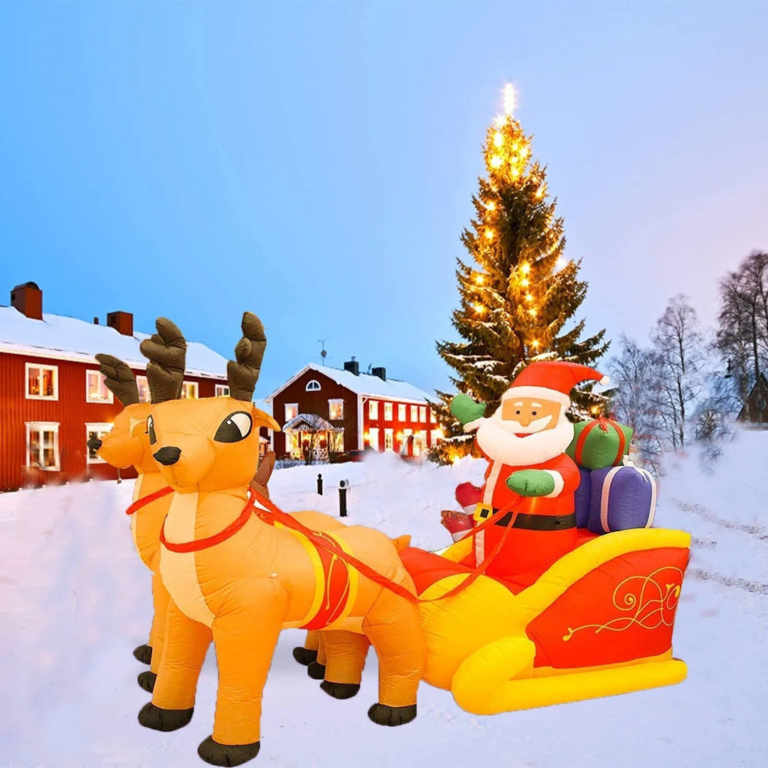 Lisslune | Inflatable Santa Claus Christmas Decor -  Inflatable Santa on Sleigh with Reindeer Holiday Decoration