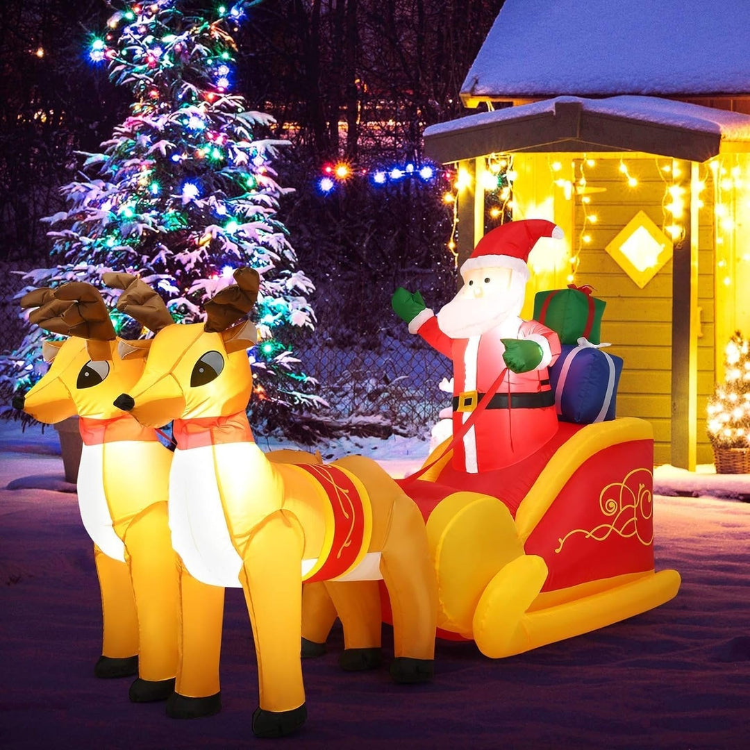 Lisslune | Inflatable Santa Claus Christmas Decor -  Inflatable Santa on Sleigh with Reindeer Holiday Decoration