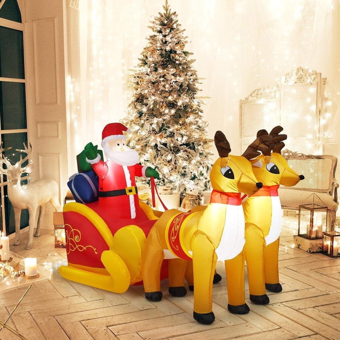 Lisslune | Inflatable Santa Claus Christmas Decor -  Inflatable Santa on Sleigh with Reindeer Holiday Decoration