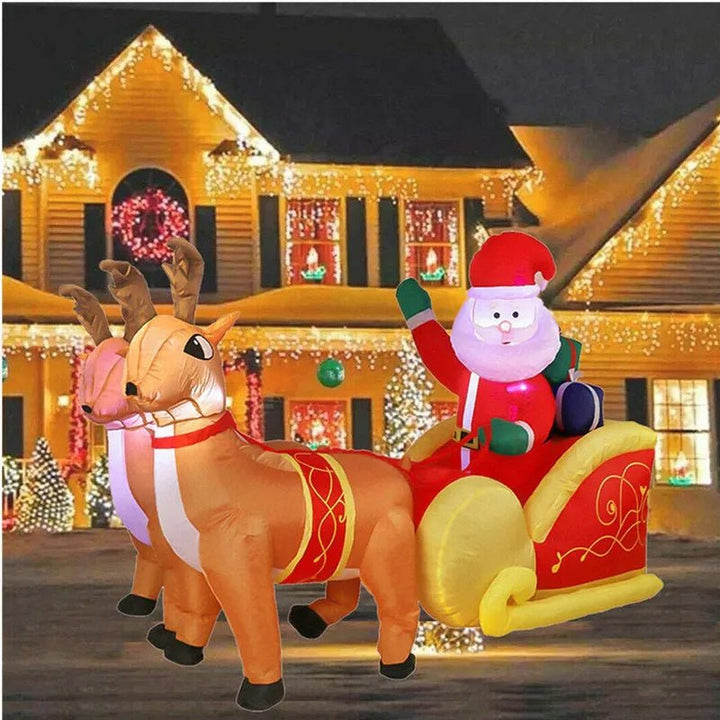 Lisslune | Inflatable Santa Claus Christmas Decor -  Inflatable Santa on Sleigh with Reindeer Holiday Decoration