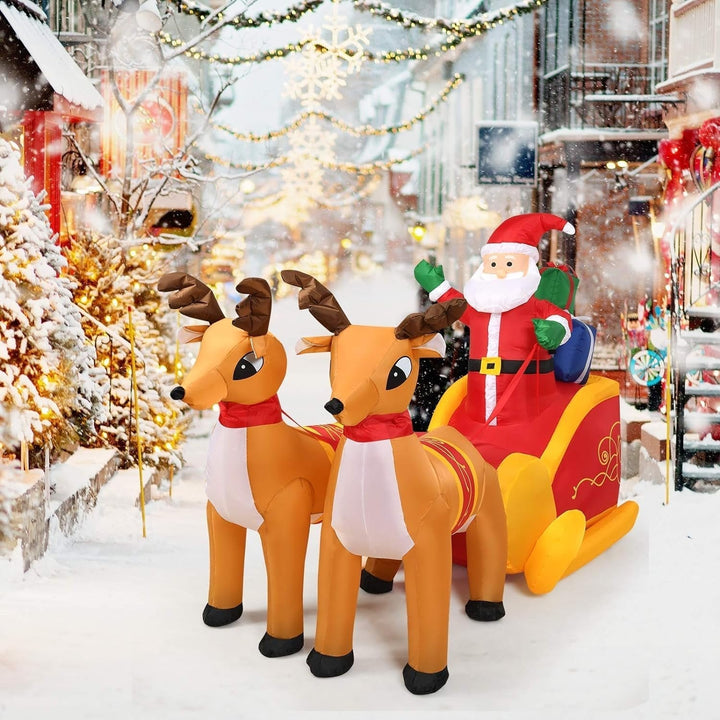 Lisslune | Inflatable Santa Claus Christmas Decor -  Inflatable Santa on Sleigh with Reindeer Holiday Decoration