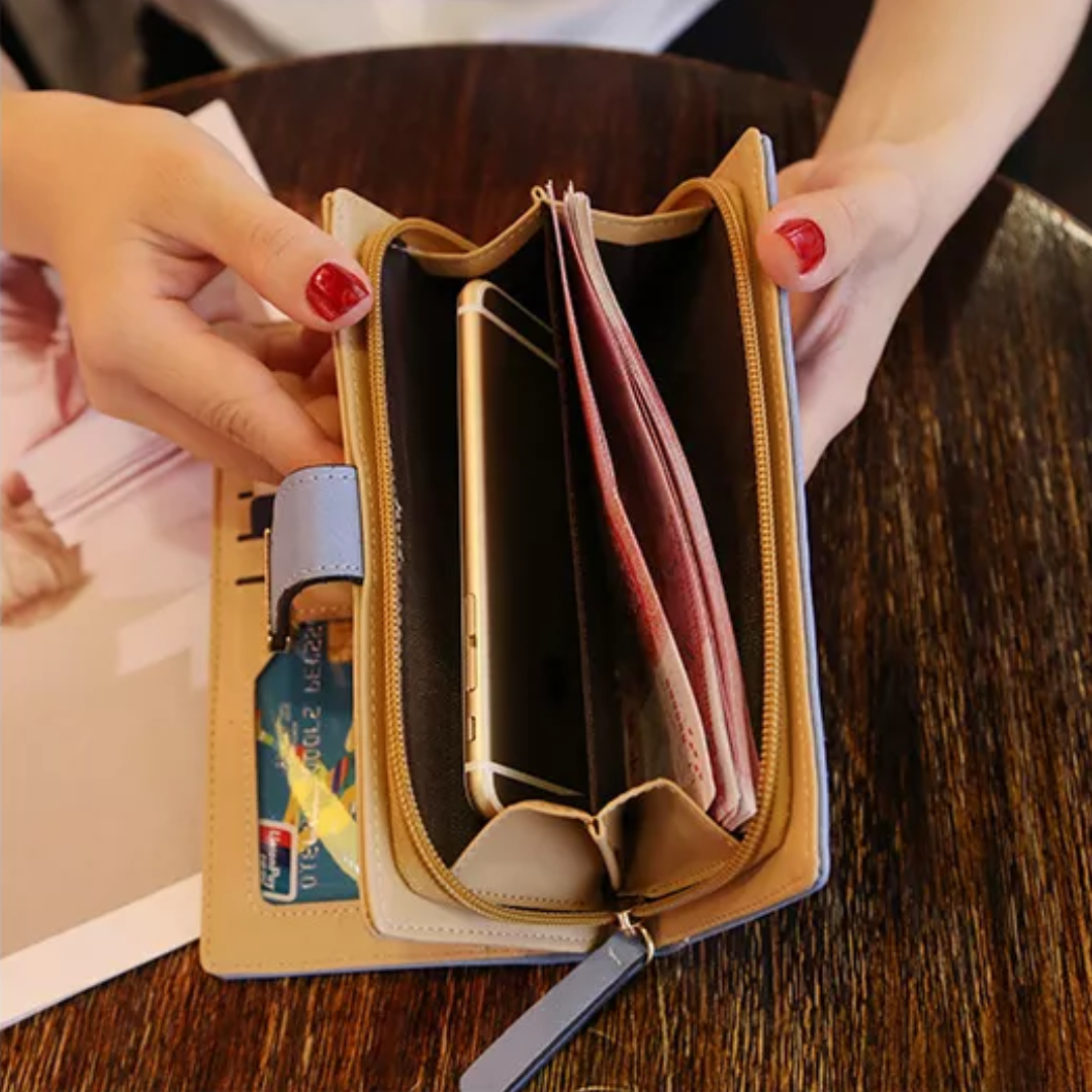 Lisslune | GoldenLeaf PU Leather Wallet with Leaf Charm Design
