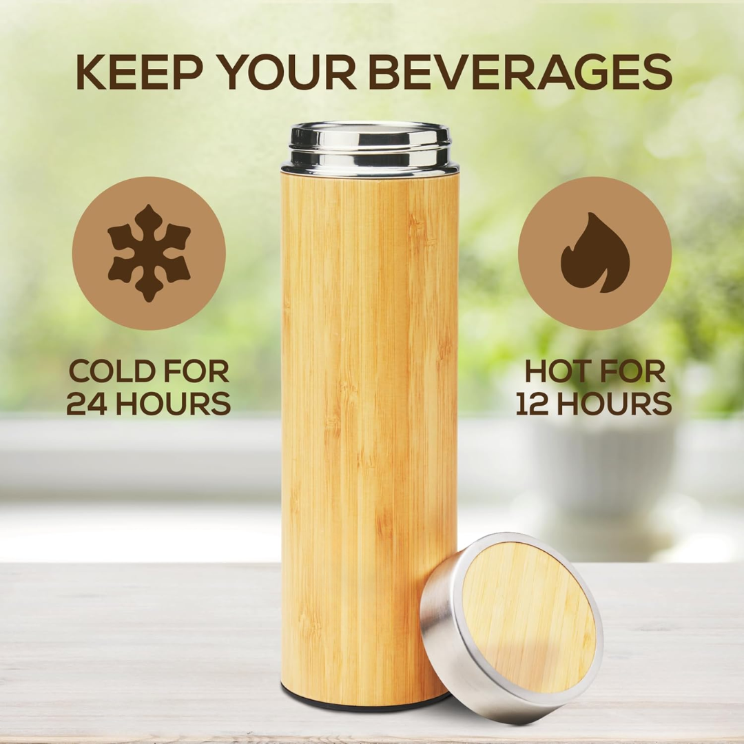 Lisslune | Isolated Premium Bamboo Loose Leaf Tea Infuser Bottle - 500ml