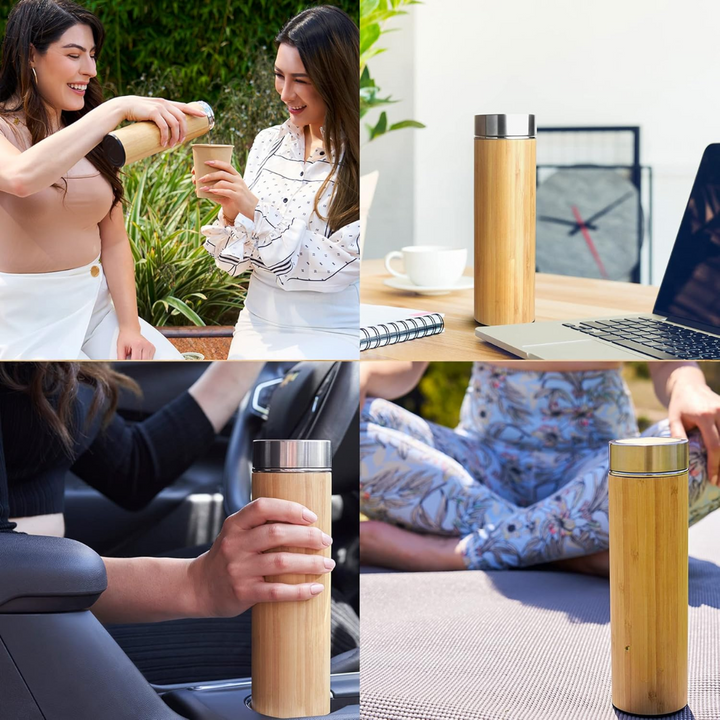 Lisslune | Isolated Premium Bamboo Loose Leaf Tea Infuser Bottle - 500ml