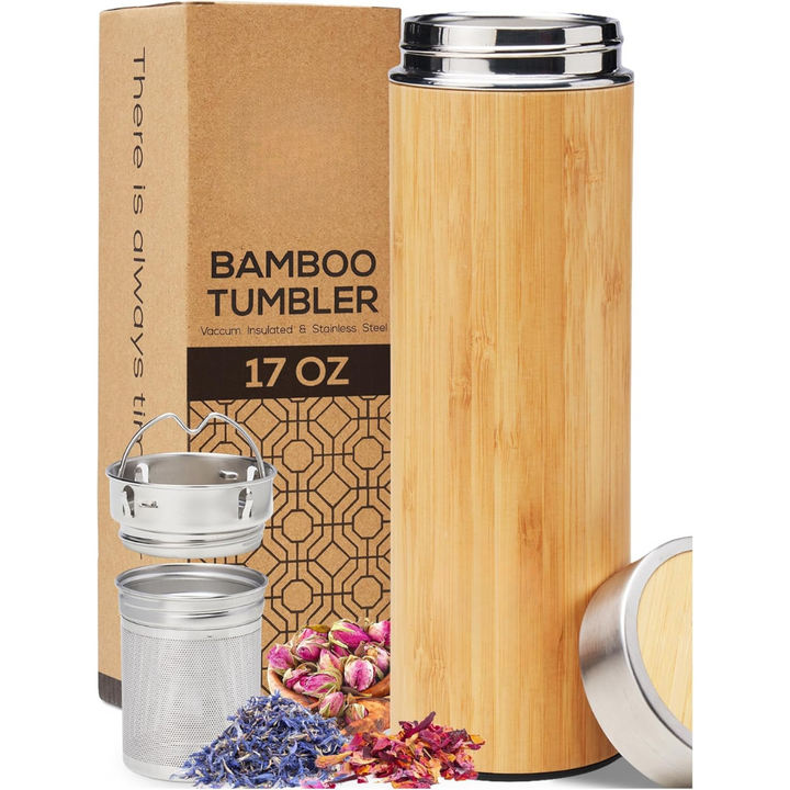 Lisslune | Isolated Premium Bamboo Loose Leaf Tea Infuser Bottle - 500ml