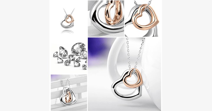 Lisslune | Double Heart Gold-Silver Coating Pendant - Fashionable Lobster Clasp Gold-Plated Pendant for You