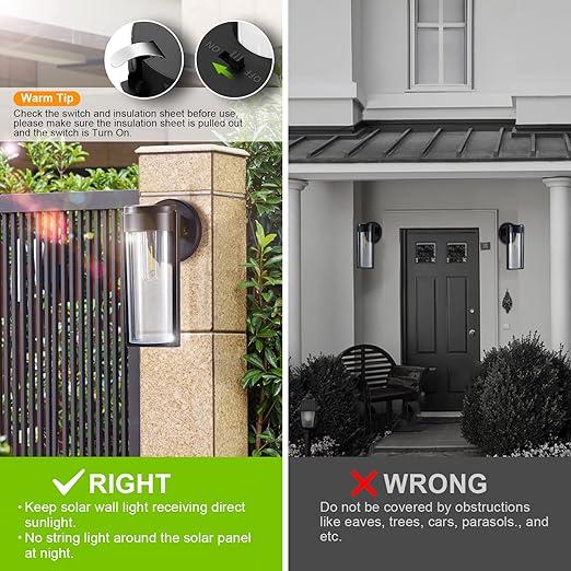 Lisslune | Solar Wall Lights Solar-powered Deck Lights, Automatic On/Off Waterproof Solar Outdoor Lights Wall-mounted Solar Decorative Lights for Wall Fence Patio Posts Garden Veranda
