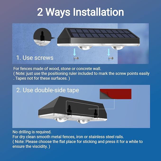 Lisslune | Solar fence lights outdoor warm white & RGB changing solar deck lights, LED solar lights for outdoor wall railing terrace stairs step garden backyard
