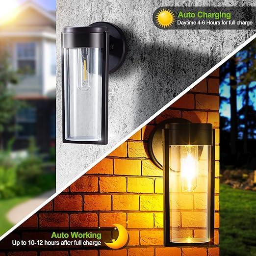Lisslune | Solar Wall Lights Solar-powered Deck Lights, Automatic On/Off Waterproof Solar Outdoor Lights Wall-mounted Solar Decorative Lights for Wall Fence Patio Posts Garden Veranda