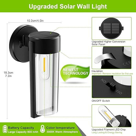 Lisslune | Solar Wall Lights Solar-powered Deck Lights, Automatic On/Off Waterproof Solar Outdoor Lights Wall-mounted Solar Decorative Lights for Wall Fence Patio Posts Garden Veranda