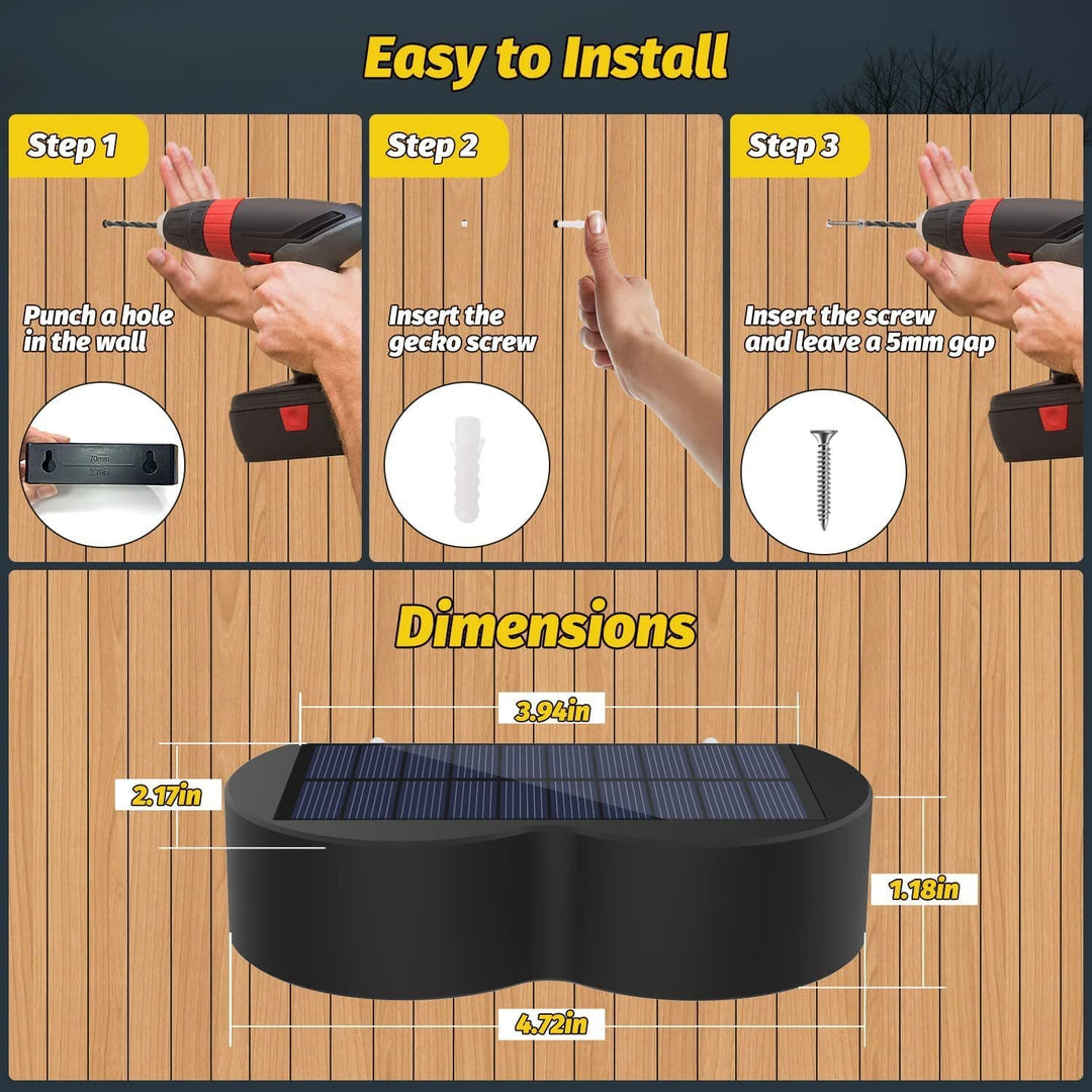 Lisslune | Solar fence lights outdoor wall lights Waterproof IP65, Warm white & RGB 8 specific fixed colors for fence wall step deck patio