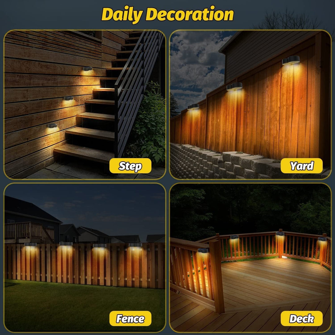 Lisslune | Solar fence lights outdoor wall lights Waterproof IP65, Warm white & RGB 8 specific fixed colors for fence wall step deck patio