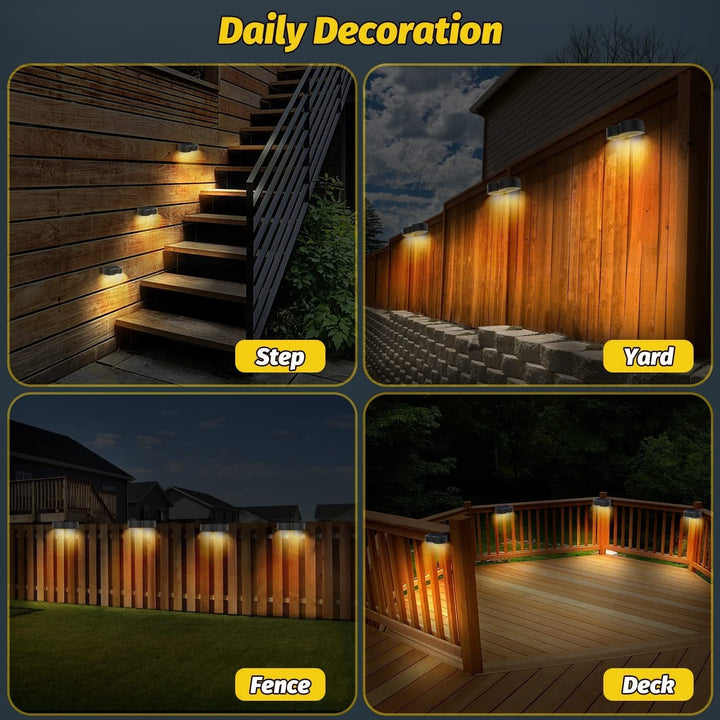 Lisslune | Solar fence lights outdoor wall lights Waterproof IP65, Warm white & RGB 8 specific fixed colors for fence wall step deck patio