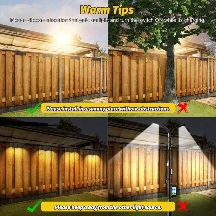 Lisslune | Solar fence lights outdoor wall lights Waterproof IP65, Warm white & RGB 8 specific fixed colors for fence wall step deck patio