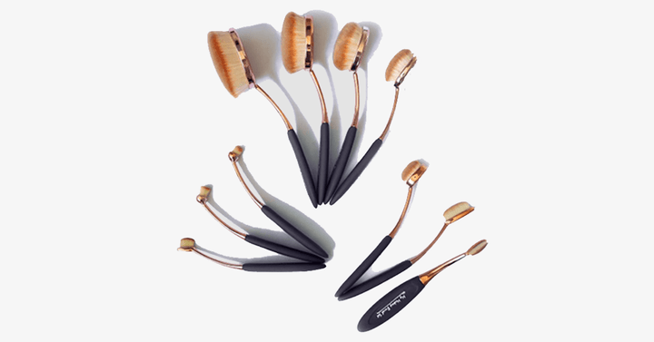 Lisslune | Professional versatile black and gold oval makeup brushes - Set of 10