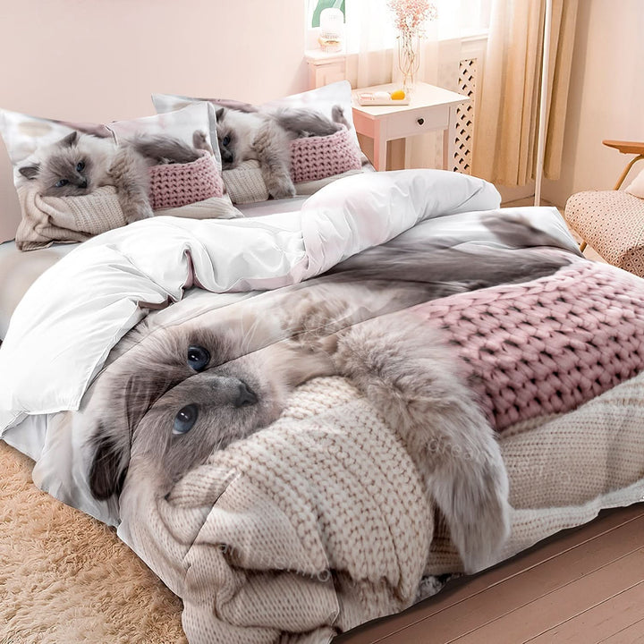 Lisslune | Cotton Cat Motif Bedding Set – 3 Pieces