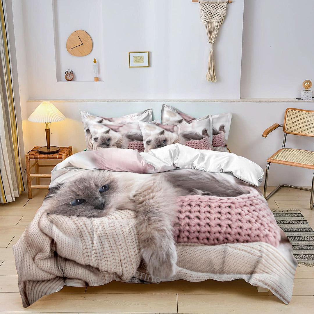 Lisslune | Cotton Cat Motif Bedding Set – 3 Pieces