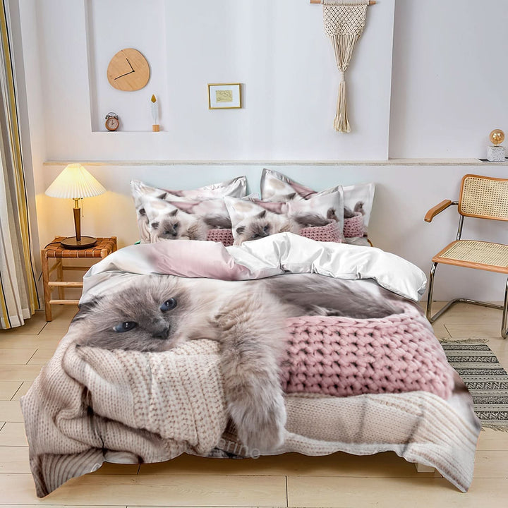 Lisslune | Cotton Cat Motif Bedding Set – 3 Pieces