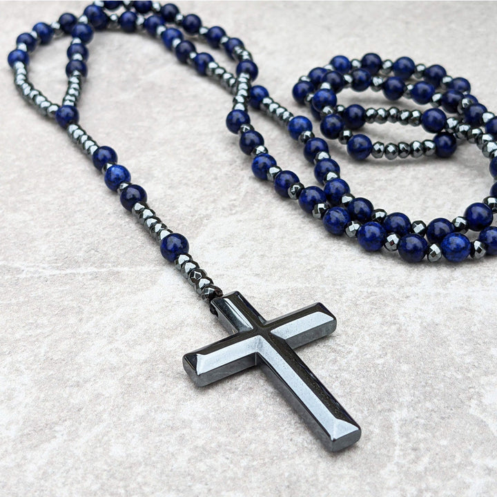 Lisslune | Orion Spiritual Necklace with Tiger Eye & Lapis Lazuli – Men's Rosary